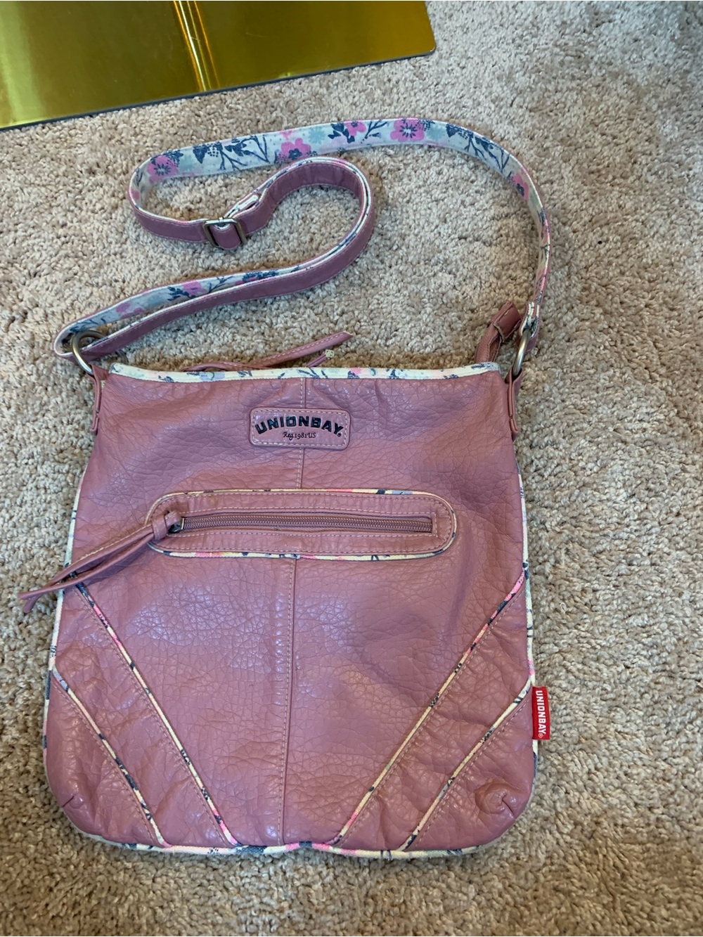 UNIONBAY Mauve Pink Crossbody with Floral-Trim Strap